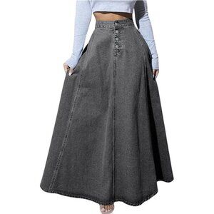 Women's Retro High WaistedDenim Maxi Skirts Black
